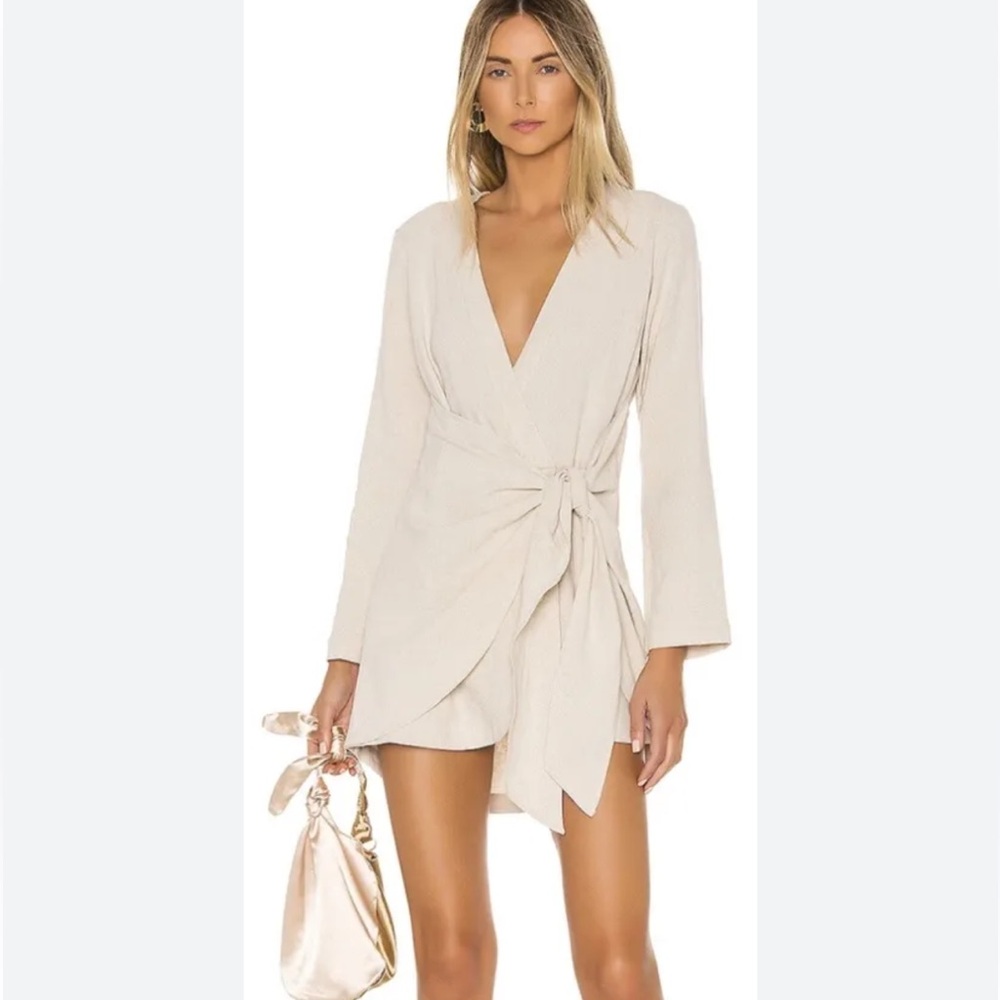 REVOLVE Cream Wrap Mini Dress